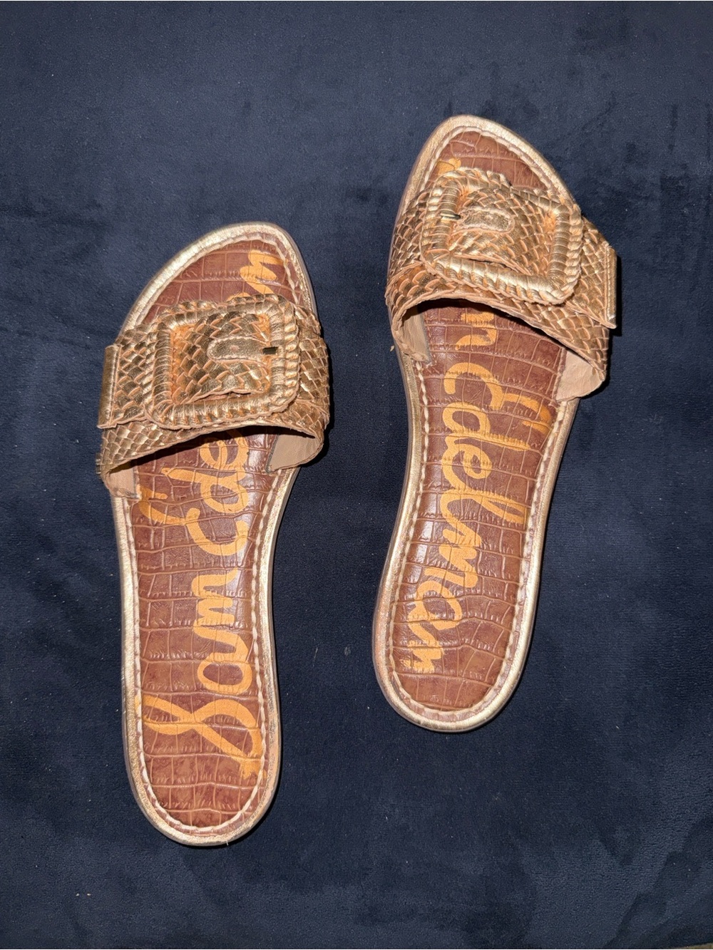 Sam Edelman Metallic Rose Gold Woven Buckle Slide - Picture 7 of 9